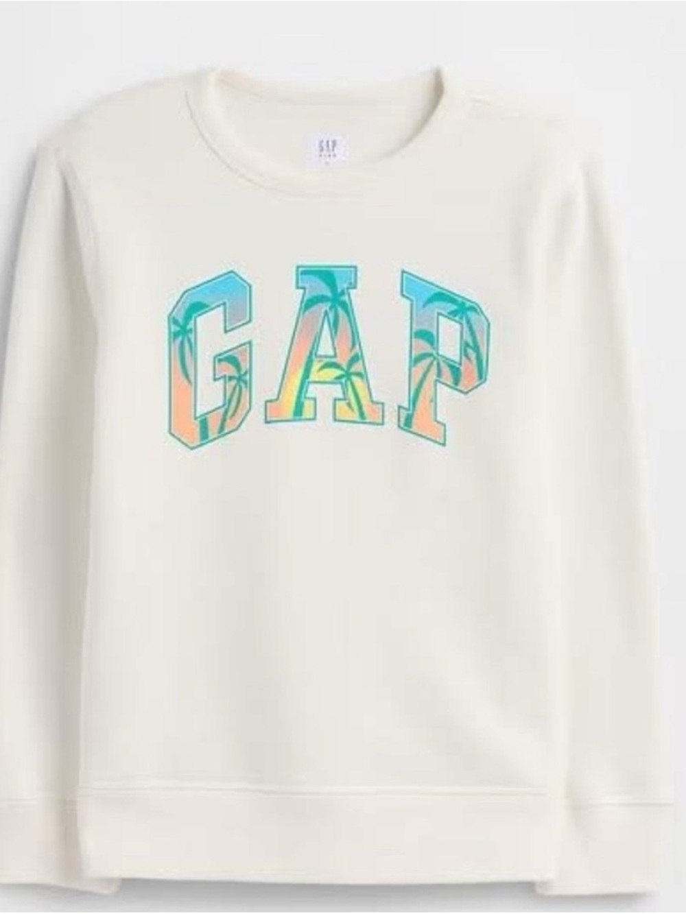 GAP Cream Sweatshirt with Teal and Coral Gradient Logo